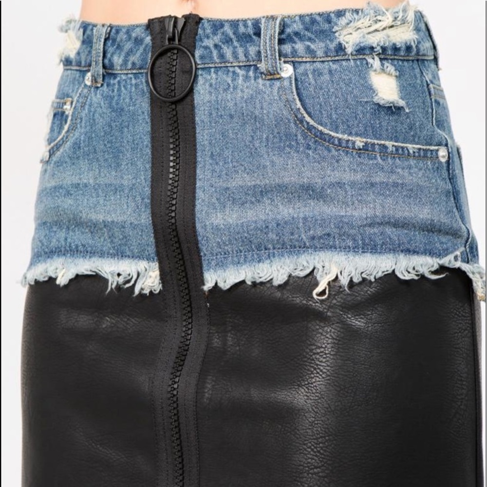 Signature denim leather look skirt
